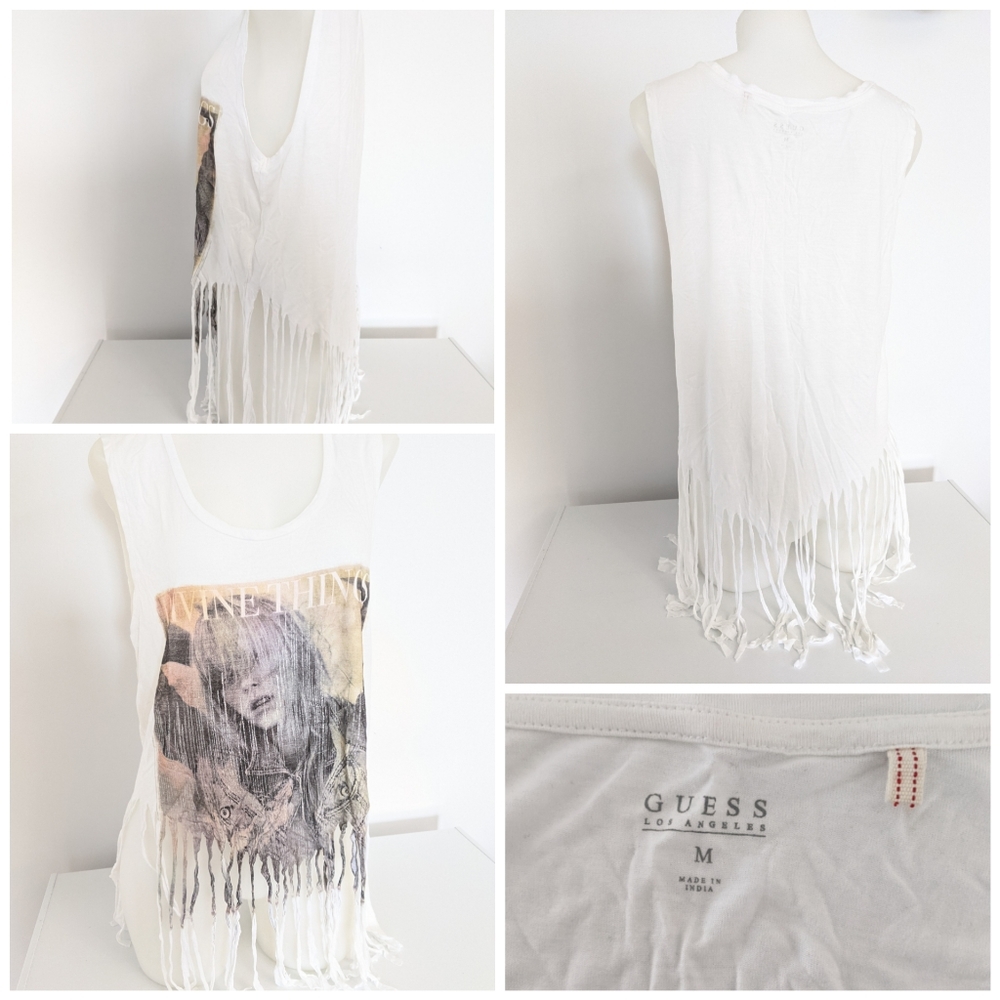 🆕 Guess Tank Fringe Sleeveless Top Sz M